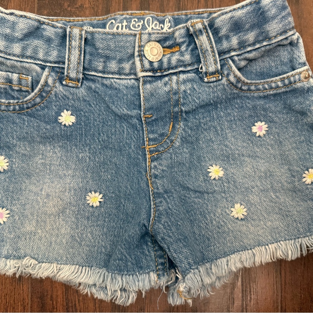Cat & Jack Blue Distressed Shorts with Floral Embroidery